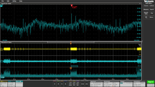 EMI spectrum from near field probe with correlated signal waveform